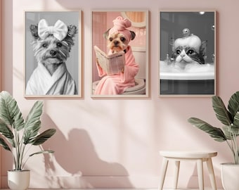 Custom Pet Portrait Photo Funny Bathroom Art Dog Reading Newspaper on Toilet Dog Wall Art Dog in Toilet Pet in Bathtub Personalized pet gift