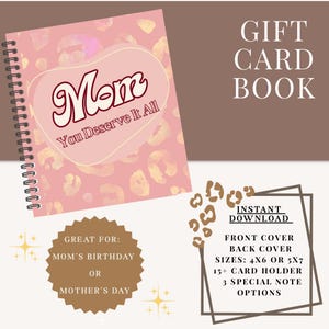 Libro de tarjetas de regalo para mamá / Regalo del Día de la Madre / Regalo de cumpleaños para mamá / Regalo imprimible para ella / Cheetah Mama / Porta tarjetas de regalo / Mamá, te lo mereces todo