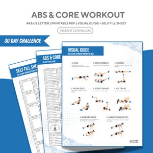 30 Day Abs and Core Workout Challenge, Bodyweight Exercises for Beginners, Abs/Core Workout Plan, 30 Day Workout Challenge, Fitness Planner