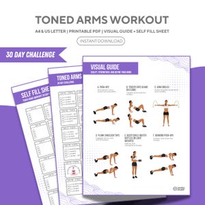 30 Day Toned Arms Workout Challenge, Sleek Arm Home Workout, Arms Workout Challenge, 30 Day Workout Challenge, Fitness Planner, Slim Arms