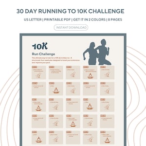 30 Day Running 10K Challenge, Printable Running Tracker, 10K Running Challenge, Running Planner, Fitness Challenge, Weight Loss Challenge