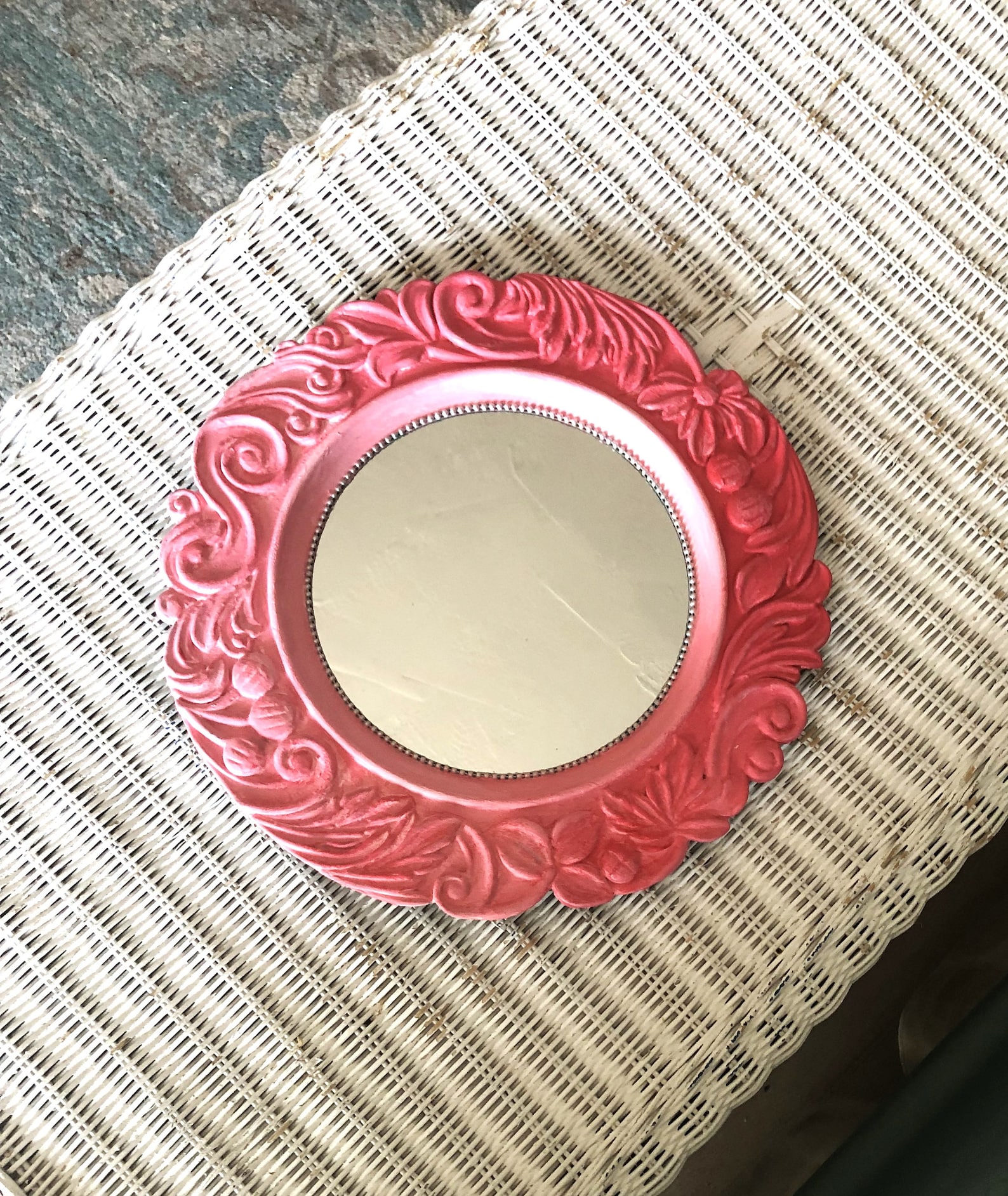 Hot Pink Mirror Wall Decor Decorative Round Baroque Style Etsy