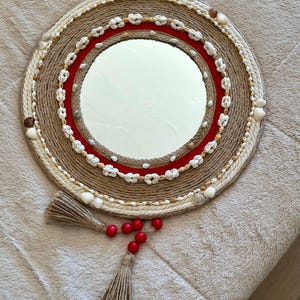 Round coastal rustic seashell mirror, nautical beach decor, decorative multi shell wall mirror, unique gift beach cottage, coastal home art