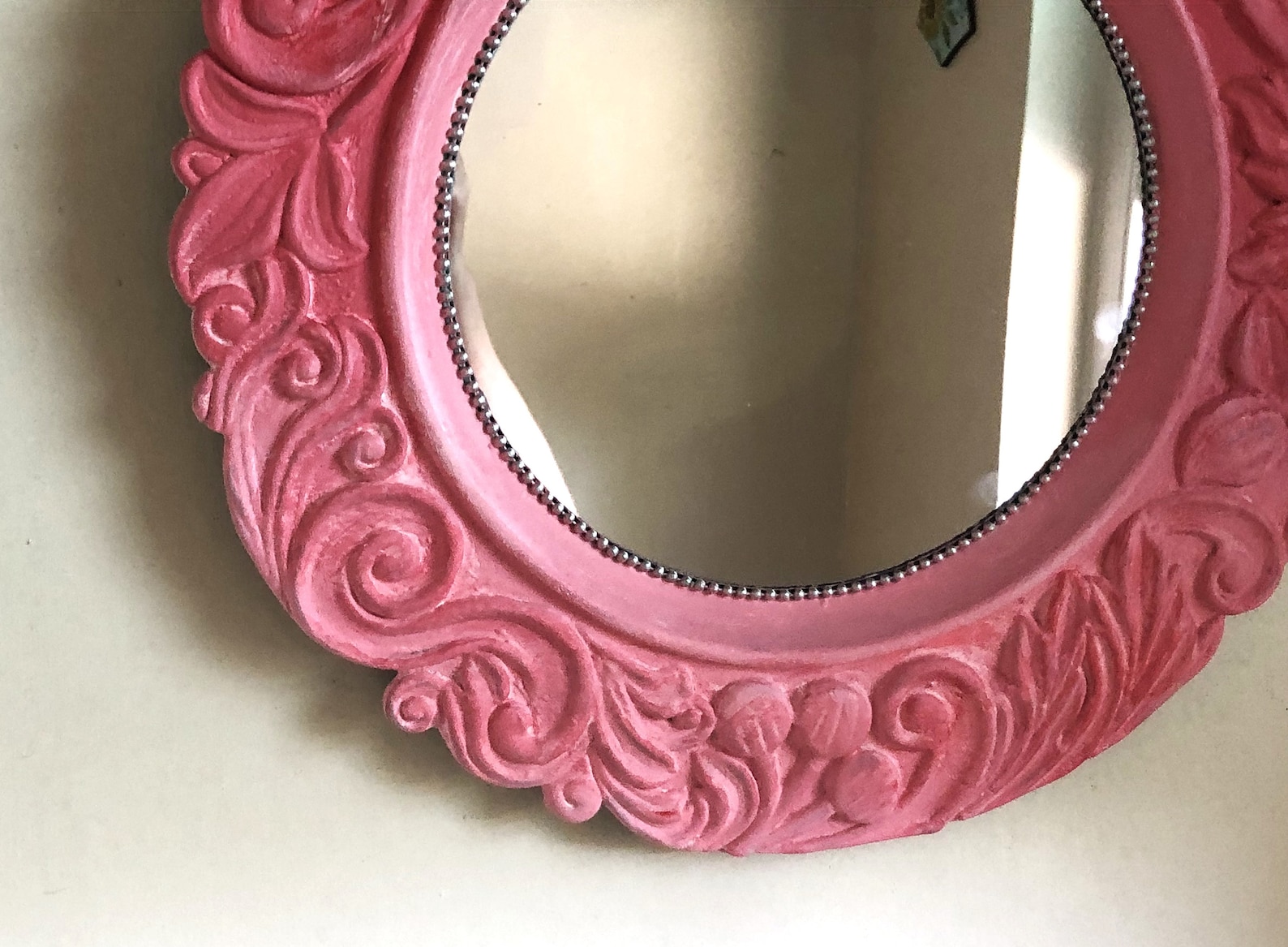Hot Pink Mirror Wall Decor Decorative Round Baroque Style Etsy