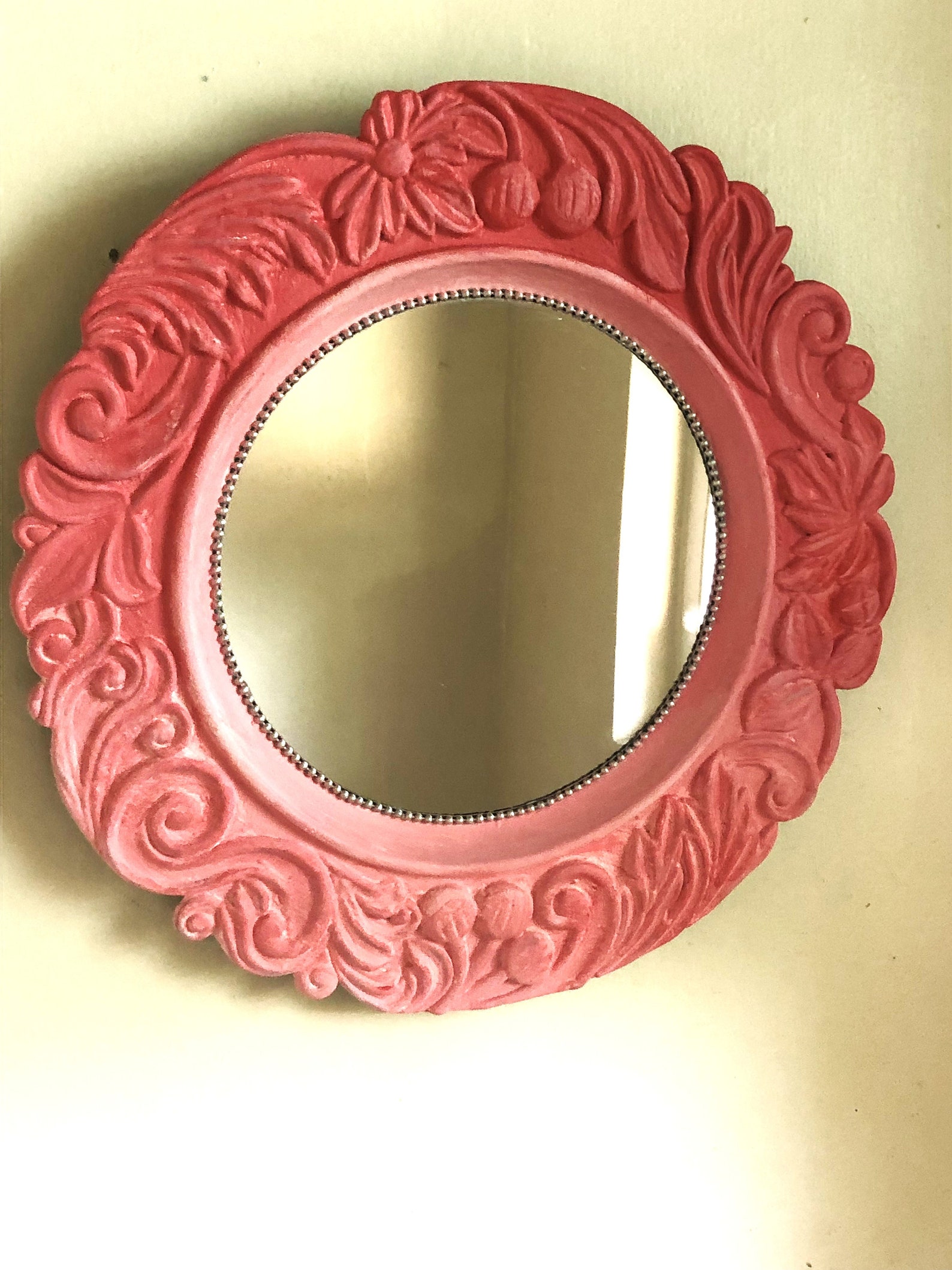 Hot Pink Mirror Wall Decor Decorative Round Baroque Style Etsy