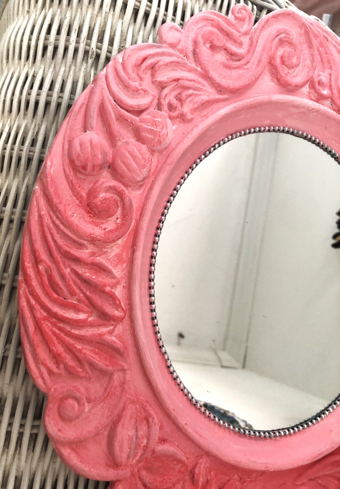 Hot Pink Mirror Wall Decor Decorative Round Baroque Style Etsy
