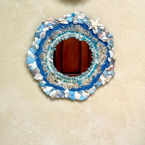 Round seashell beach mirror wall decor coastal wall art house warming gifts decorative accent shell wall art beachcomber gift coastal decor