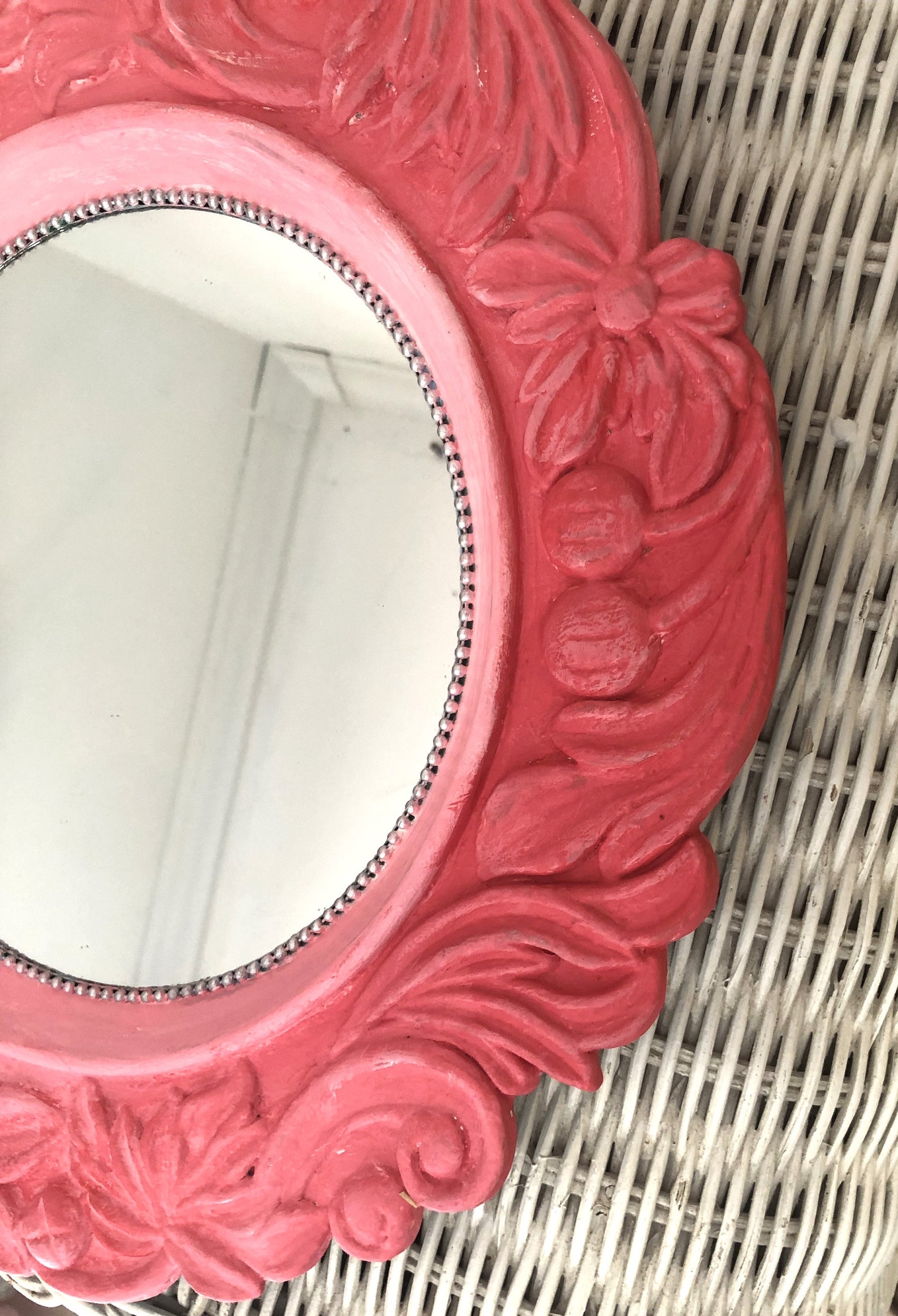 Hot Pink Mirror Wall Decor Decorative Round Baroque Style Etsy