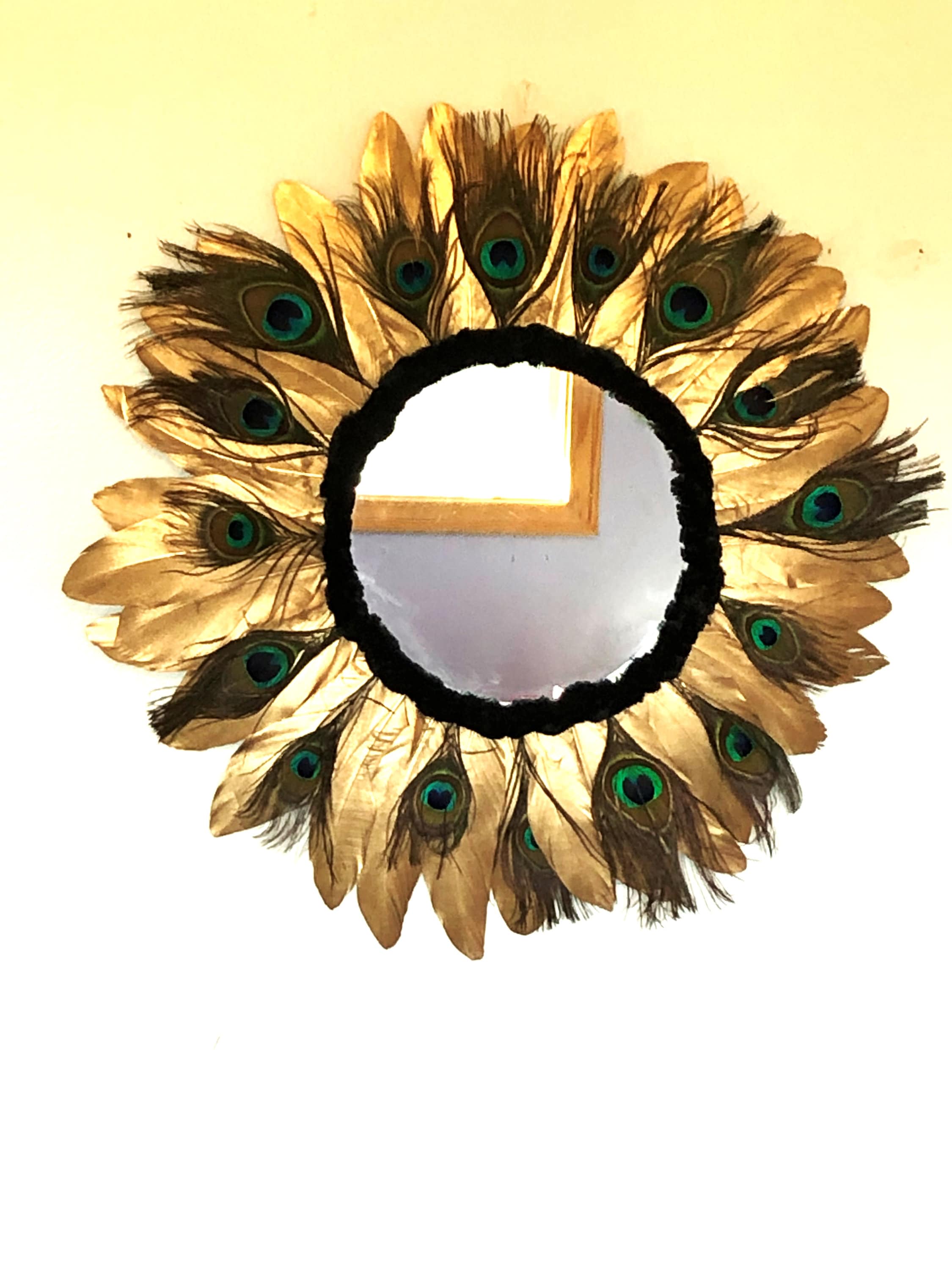 Large Statement Feather Mirror, Decorative Round Wall Mirror, Eclectic