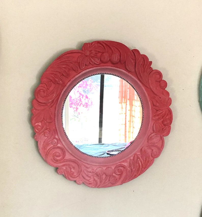 Hot Pink Mirror Wall Decor Decorative Round Baroque Style Etsy