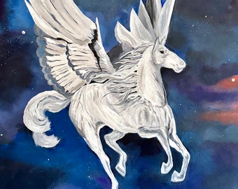 ペガサスの子馬、オリジナルアクリル画、21 x 23インチ - Etsy 日本