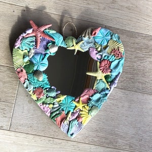 Coastal seashore mirror,hand made beachy mirror, decorative baroque style mirror, heart mirror gift,  sea shell mermaid  home wall decor