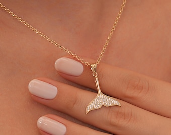 14 kt massief gouden walvisstaarthangerketting • Kristallen bedel