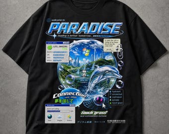 Y2K Frutiger Aero Shirt, Oversized 2000s Webcore Cybergraphic Streetwear, Glitchcore Dreamcore Retro Graphic Tee