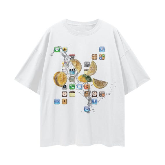 Ipod Classic Icons T-shirt – Y2K Fruit Splash, Unisex Cotton Tee 