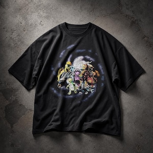Spore-Spiel-Shirt, Oversize-T-Shirt aus 100 % Baumwolle mit farbenfrohem Kreaturen-Motiv