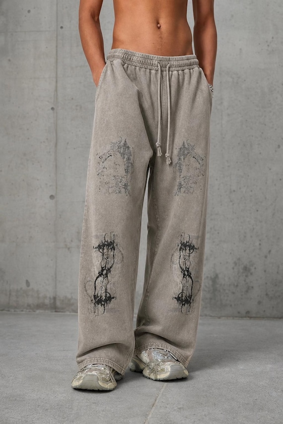 Y2K Cybersigil Acid Wash Pants Unisex Baggy Streetwear Gothic Rave