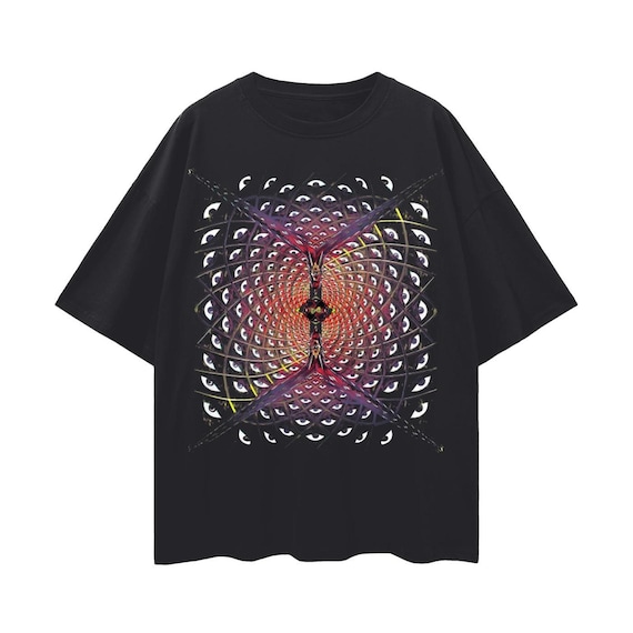 Geometric Eye Shirt, Black Oversized 100% Cotton Tee with Eye Graphic