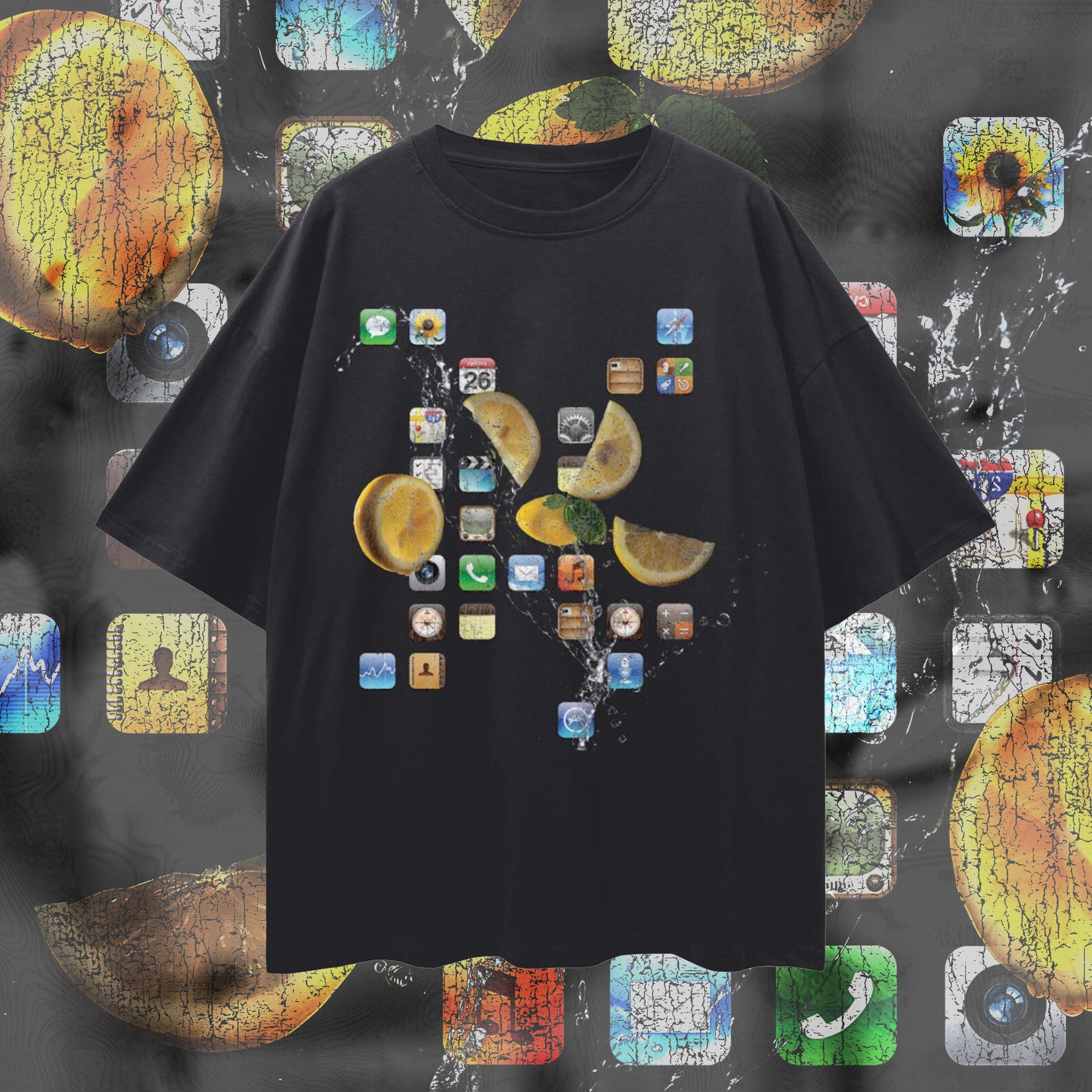 Ipod Classic Icons T-shirt – Y2K Fruit Splash, Unisex Cotton Tee
