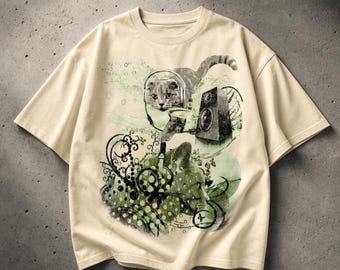 Frutiger Aero Shirt, 100% Cotton Cat Graphic Tee with Y2K Music Artwork