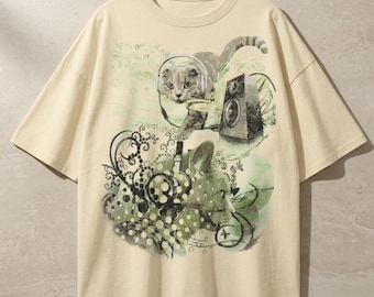 Frutiger Metro Cat Graphic T-Shirt, Y2K Music Tee