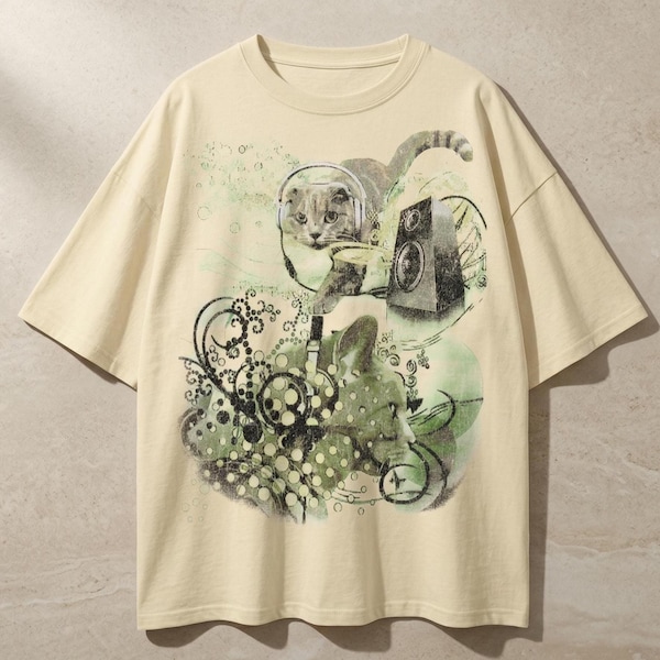 Frutiger Metro Cat Graphic T-Shirt, Y2K Music Tee