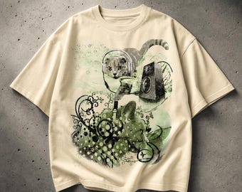 Frutiger Aero Cat Graphic T-Shirt, Y2K Music Tee