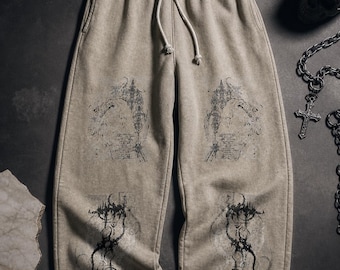 Pantalones de lavado ácido Cybersigil Y2K unisex holgados de estilo urbano gótico rave grunge informal de corte holgado