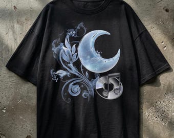 Frutiger Aero Moon T-Shirt, Oversized Vaporwave Y2K, Cybercore Nostalgia, Retro Streetwear Gift