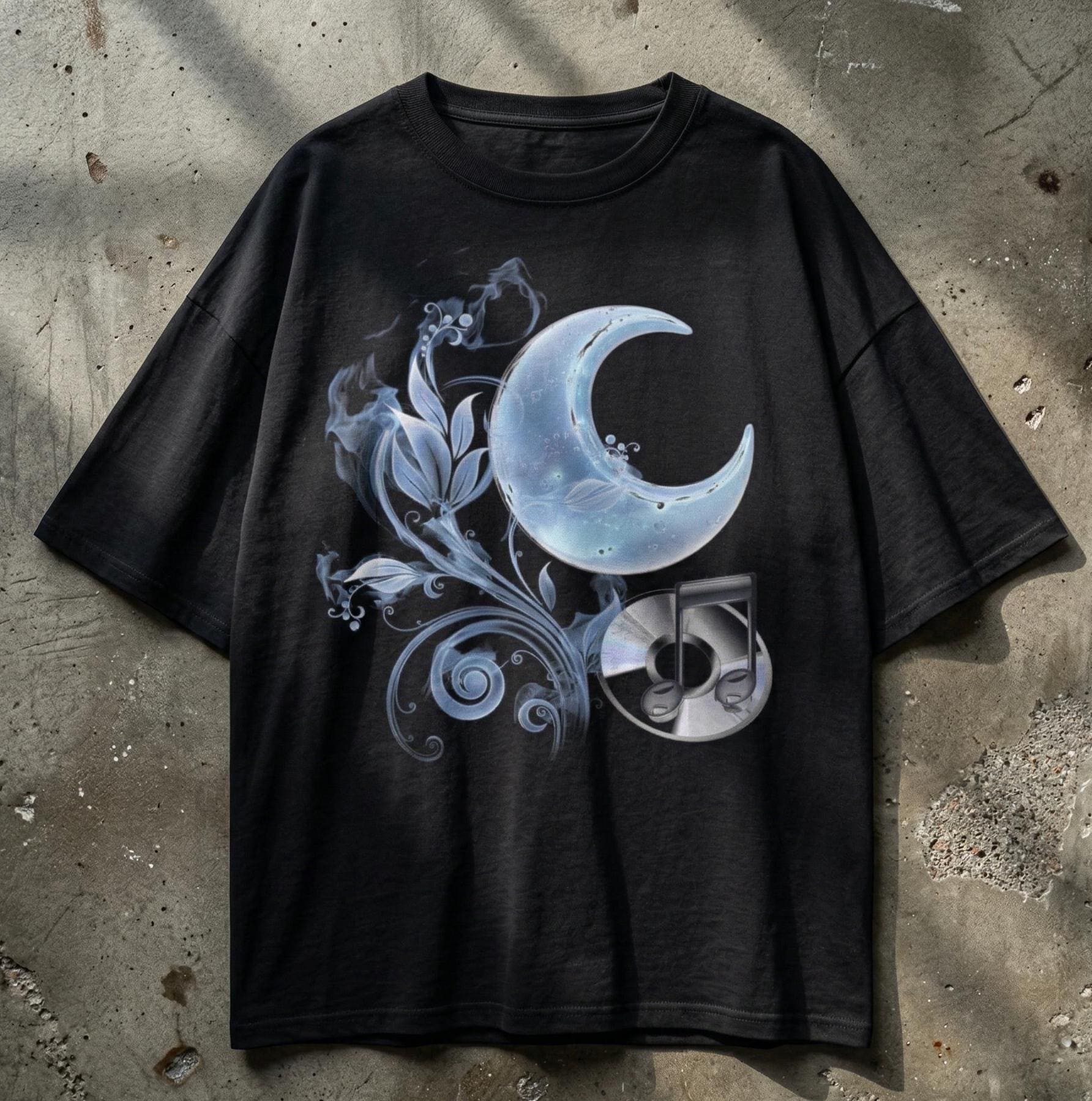 Frutiger Aero Moon T-shirt, Oversized Vaporwave Y2K, Cybercore