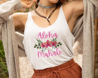 Aloha Racerback Tank Top: Tropical Floral Beach Wear