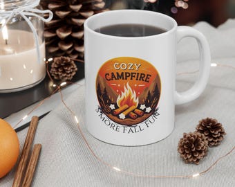Cozy Campfire Ceramic Mug, Outdoor Adventure Coffee Cup
