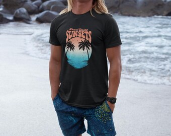 Sunset Chaser Tee Shirt: Men's Beach Vibe Cotton Graphic Tee