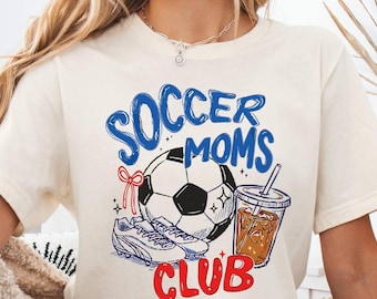 Camiseta del Club de Mamás Futboleras / Regalo del Día de la Madre para Mamá Futbolera, Camiseta Divertida para Mamás Deportivas, Camiseta para el Día del Partido, Regalo para Mamá Futbolera con Café Helado, Camisetas para Mamás