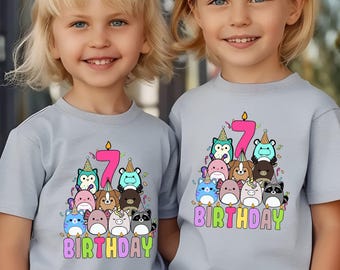 Suéter de cumpleaños personalizado para niña, camiseta de cumpleaños blandita de Squishmallow, top familiar personalizado, regalo para niñas, camiseta unisex - Cumpleaños blandito