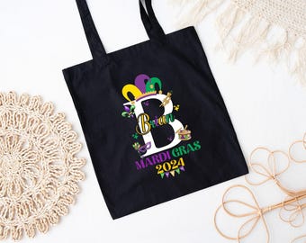 Custom Mardi Gras Tote, Name Tote Bag, Mardi Gras Beads Bag, Carnival Bag, Louisiana Bag, Fleur De Lis Bag, Jazz Bag, Mardi Gras Tote Bag