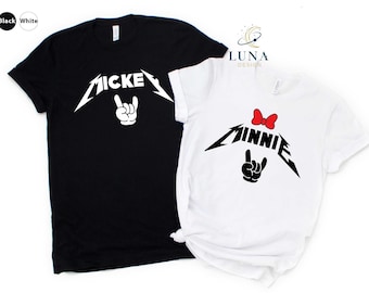 Custom Disney T-shirt, Mickey Mouse Shirt, Minnie Mouse Shirt, Rock And Roll Shirt, Couple Shirts, Metal Music Shirt, Disney Vacation Shirt