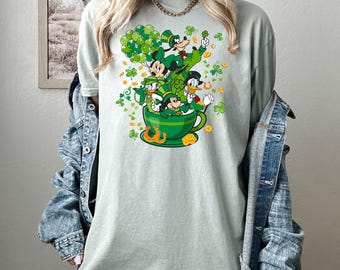 Camiseta de colores cómodos, camiseta de Mickey de San Patricio, camiseta de San Patricio, regalo para mujeres de la suerte, camiseta de Minnie, camiseta de trébol, camiseta del Día de Irlanda, camiseta del Pato Donald