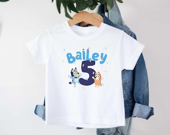 Bluey Birthday Shirt, Personalized Bluey Shirt, Custom Birthday Shirt, Bluey and Bingo Shirt, Gift For Kids, Birthday Party Tee, Bluey Gift