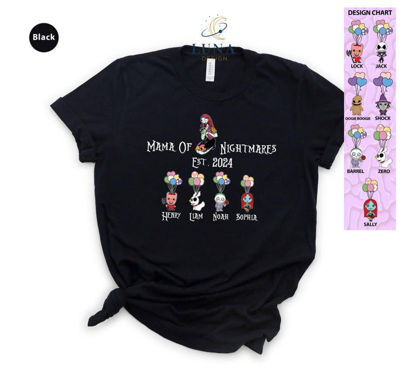 Mama Of Nightmares Shirt, Personalized Mom Tee, Custom Disney Shirt, Disney Mom T-Shirt, Mothers Day Tee, Kids Names Tee, Scary Sally Shirt image 5
