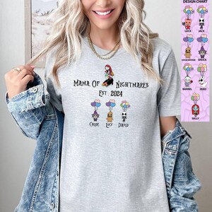Mama Of Nightmares Shirt, Personalized Mom Tee, Custom Disney Shirt, Disney Mom T-Shirt, Mothers Day Tee, Kids Names Tee, Scary Sally Shirt image 3
