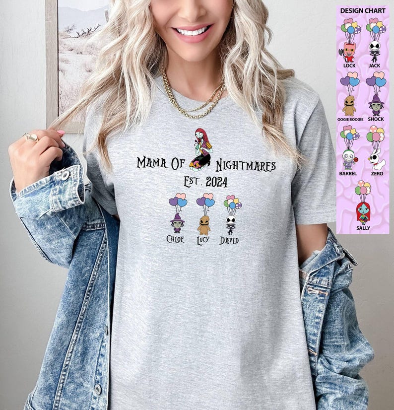 Mama Of Nightmares Shirt, Personalized Mom Tee, Custom Disney Shirt, Disney Mom T-Shirt, Mothers Day Tee, Kids Names Tee, Scary Sally Shirt image 3