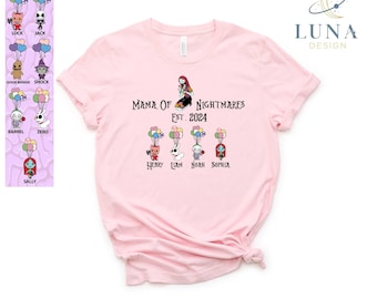 Mama Of Nightmares Shirt, Personalized Mom Tee, Custom Disney Shirt, Disney Mom T-Shirt, Mothers Day Tee, Kids Names Tee, Scary Sally Shirt