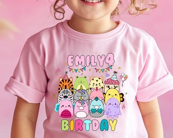 Custom Squishmallow Birthday T-shirt, Squish Squad Shirt, Kids Birthday Party Tees, Personalized Squishmallow Shirt, Birthday Sweater