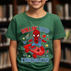 Rolling Into Kindergarten Spiderman Shirt, Kindergarten Kids Shirt, My First Day at School, First Day Of School Tee, Welcome Back to School