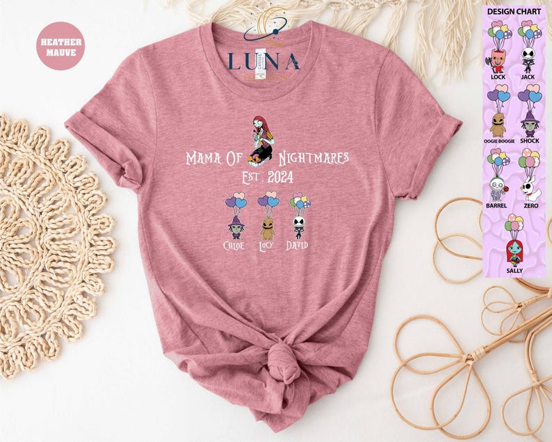 Mama Of Nightmares Shirt, Personalized Mom Tee, Custom Disney Shirt, Disney Mom T-Shirt, Mothers Day Tee, Kids Names Tee, Scary Sally Shirt image 4