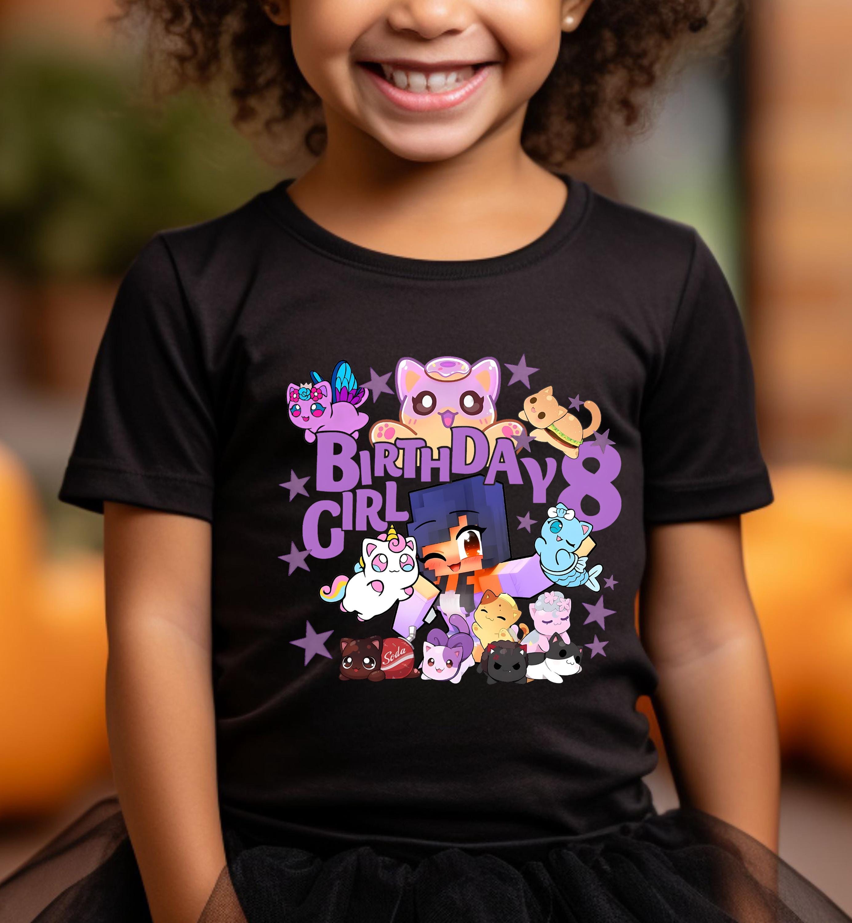 Custom Gamer Birthday Girl Shirt, Gamer Cat Birthday Shirt, Personalized Family Shirt, Aphmau Birthday Girls Sweater