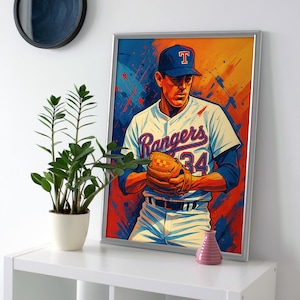 Nolan Ryan Rangers Art: Baseball Poster or Canvas Wall Decor