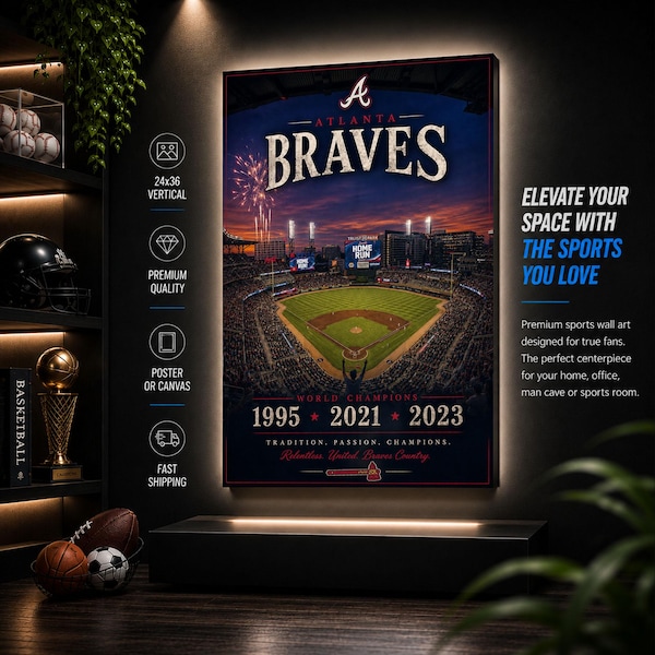 Póster o lienzo del estadio de los Atlanta Braves, arte mural de béisbol, arte del Truist Park, decoración para la cueva del hombre