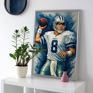 Troy Aikman Cowboys Art: Football Poster or Canvas